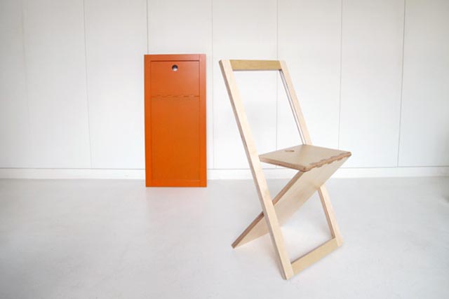 chaise nature orange WoodMood Folding Chair furniture 2 designindex moodwood Mathieu Camillieri furniture french designer Environnement design index design chair Bernd Richter